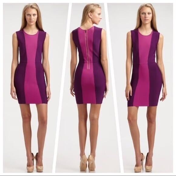 BCBGMaxAzria Dresses & Skirts - BCBG MAXAZRIA Aliza Pink Purple Bodycon Colorblock Bondage Dress Bordeaux $298 L